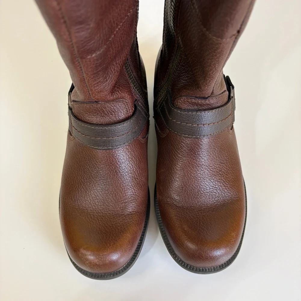 Earth Origins Women Harness Riding Equestrian Leather Boots 7.5 Brown Wide Shaft